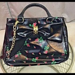 Betsy Johnson Rosebud Big Bow Bag Faux Patent EUC